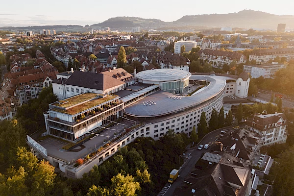 Morning aerial view of Kursaal Bern before the start of the EL Congress 2025 – congress and event photography by Voll Toll GmbH, photographers in Bern.